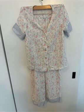 Classic Floral Pajama Set - Pink on Cream